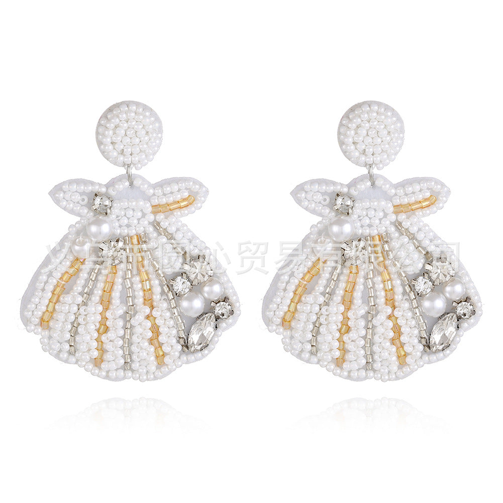 Wholesale Marine Biological Fabric Rice Beads Handmade Sea Star Shell Earrings