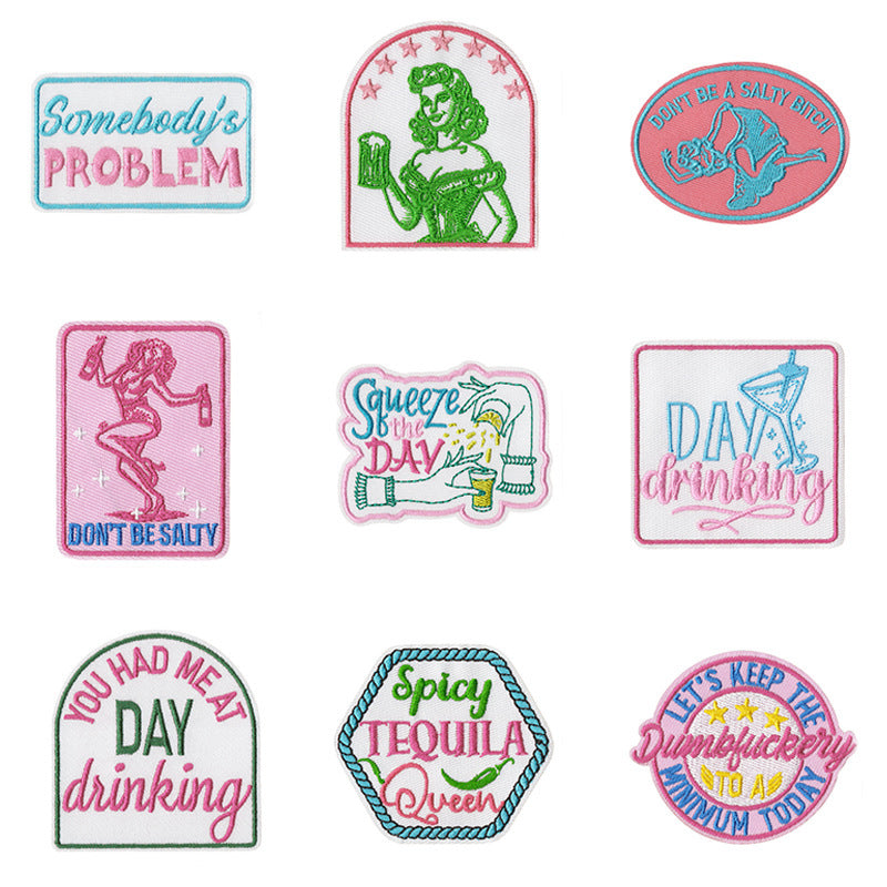 Wholesale 9 Piece Embroidered Patch Set Pink Lady Sports Car Denim Style For et Bag DIY Party Boutique Decoration