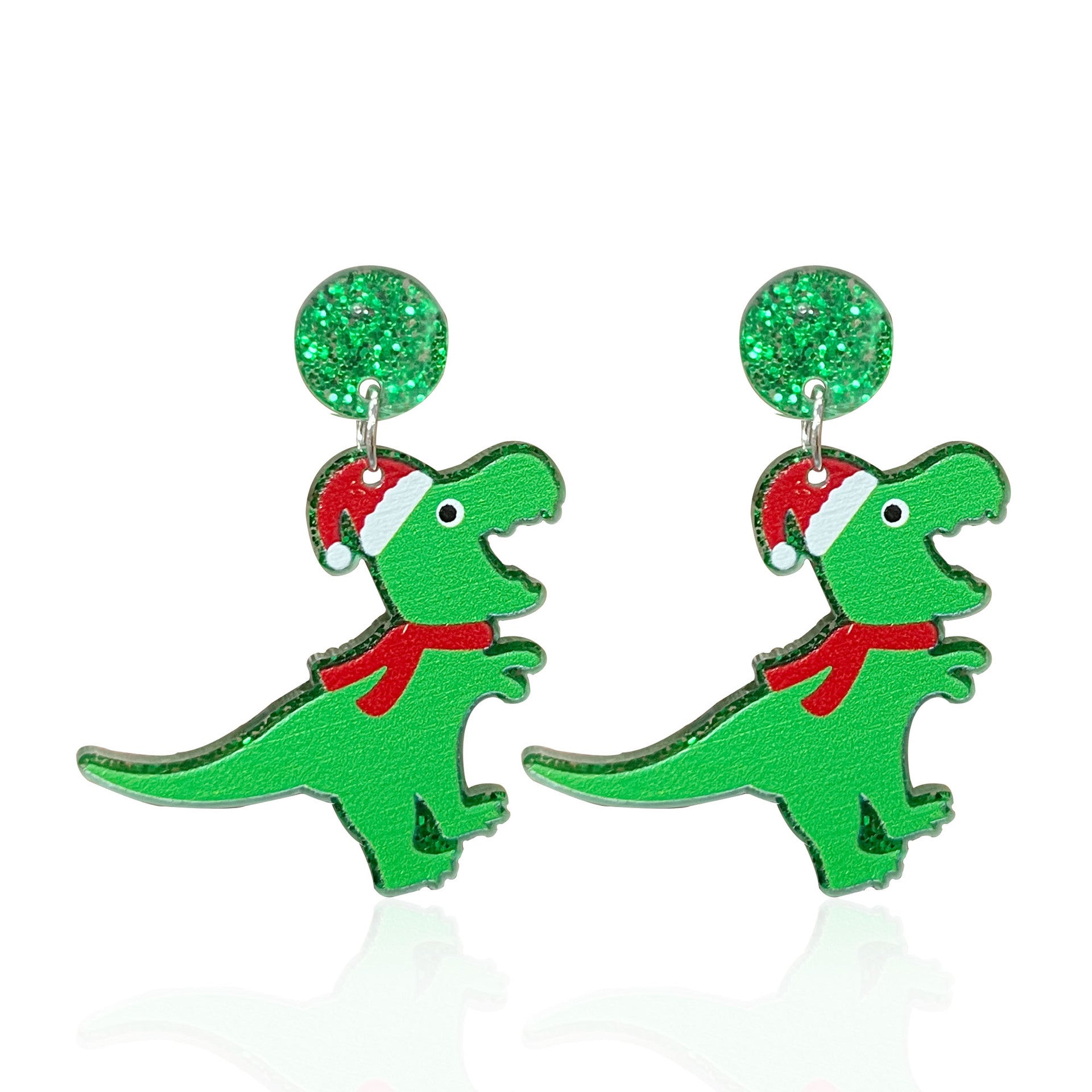 Wholesale Christmas Dinosaur Christmas Hat Neon Acrylic Scarf Dinosaur Women Earrings