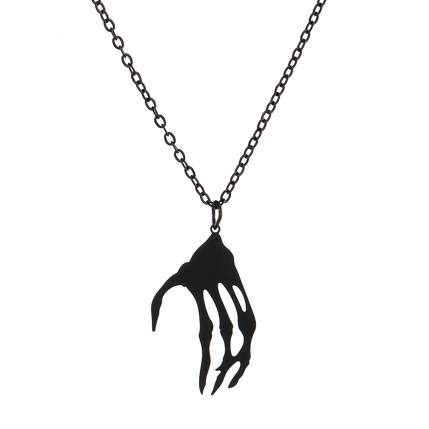 Wholesale Stainless Steel Black and White with Couple Skeleton Hand Heart Necklace