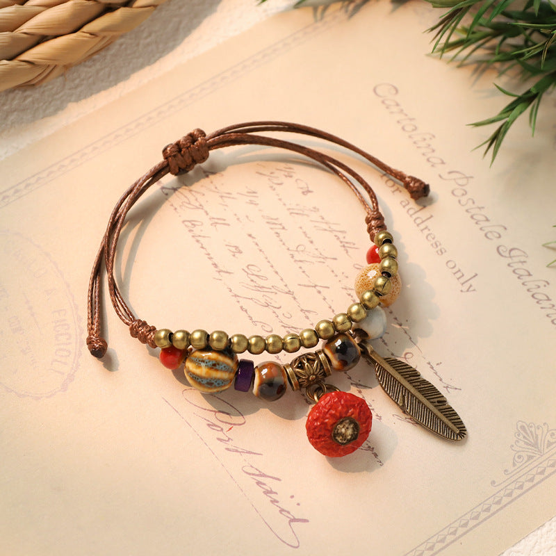 Wholesale Weaving ceramic plant acorn fruit bracelet