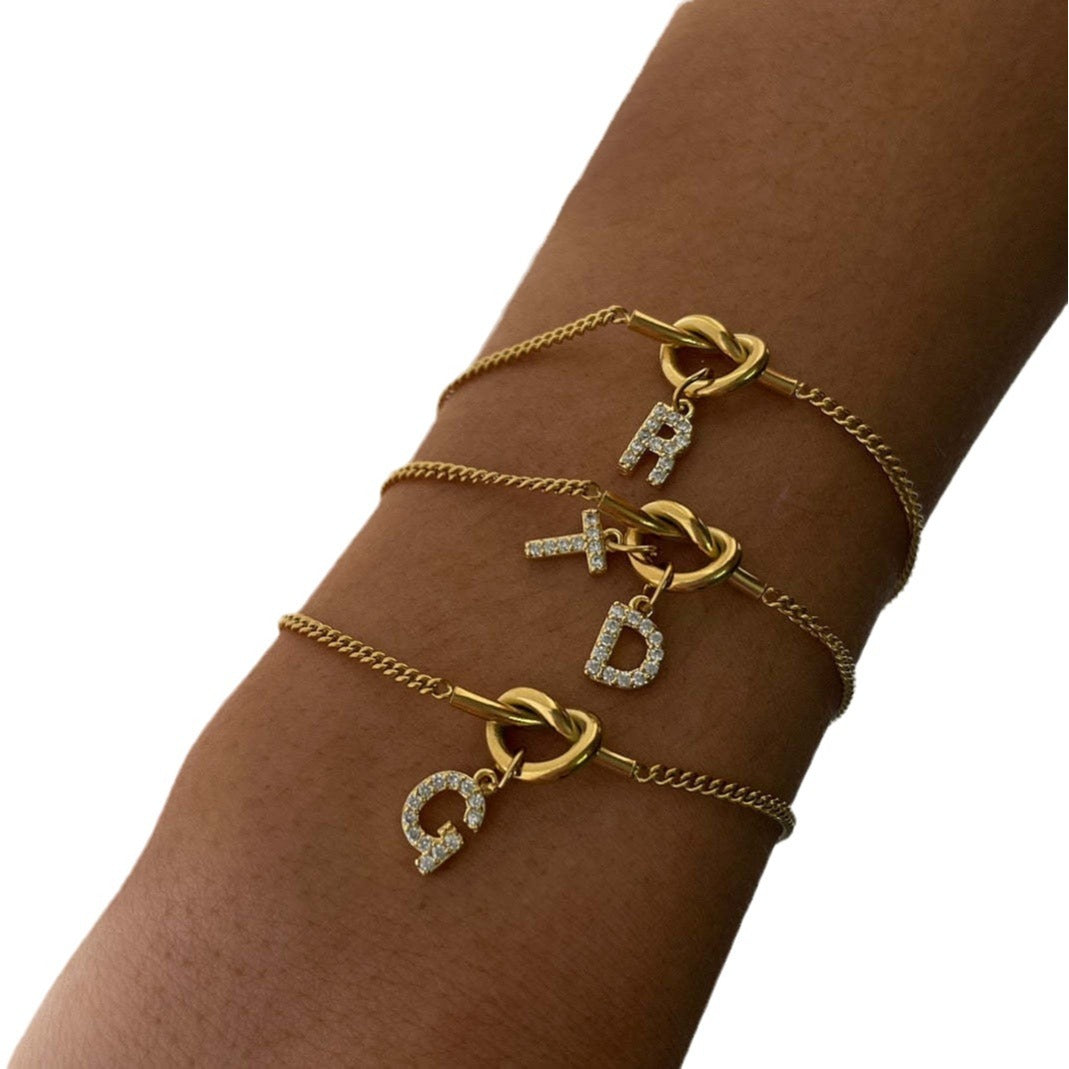 Wholesale Stainless Steel Cuban Chain Necklace Bracelet Set 26 Letter Pendants DIY Heart Love Knot Jewelry For Everyday Fashion Accessory