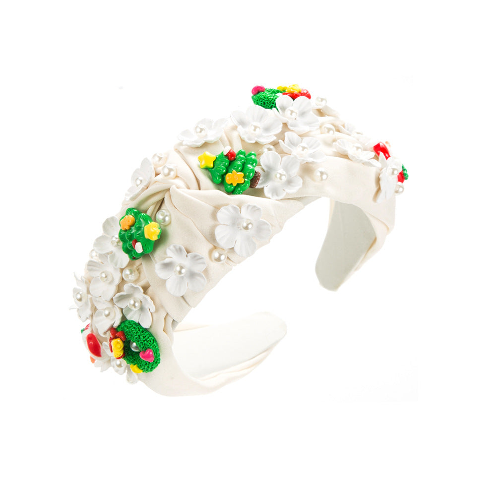 Wholesale Valentine's Day Christmas Elk Snowman Wide Brim Tie Dye Fabric Flower Headband