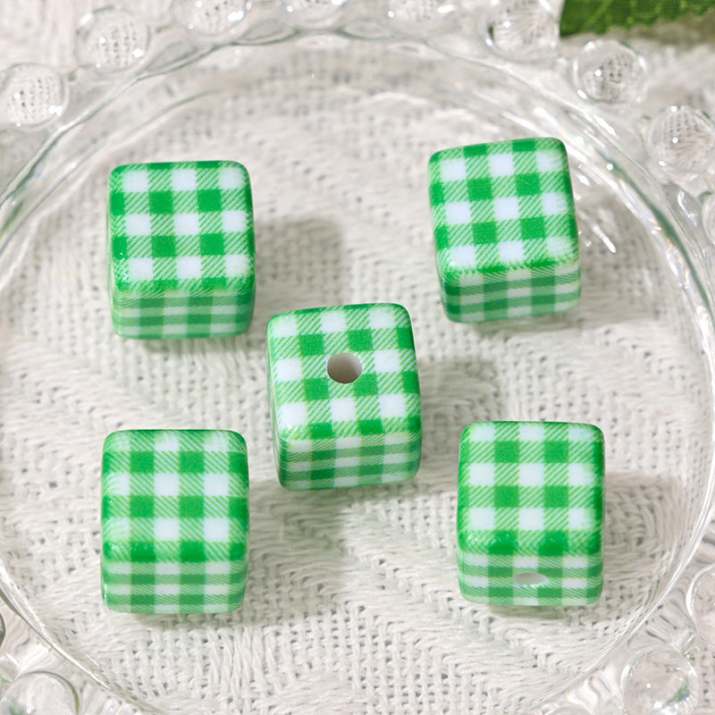 Wholesale 10pcs Colored checkered squares Acrylic Beads