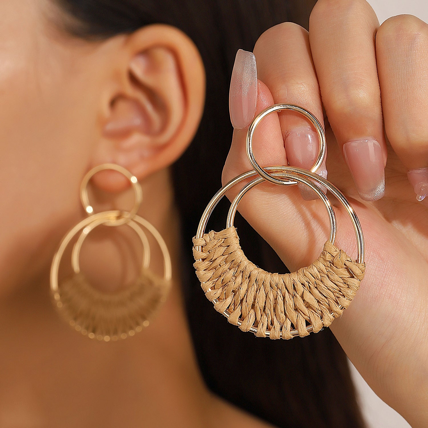 Wholesale Trendy Summer Vacation Hand Knit Raffia Flower Earrings For Women Golden Yellow Fashion Accessory Resale Gift