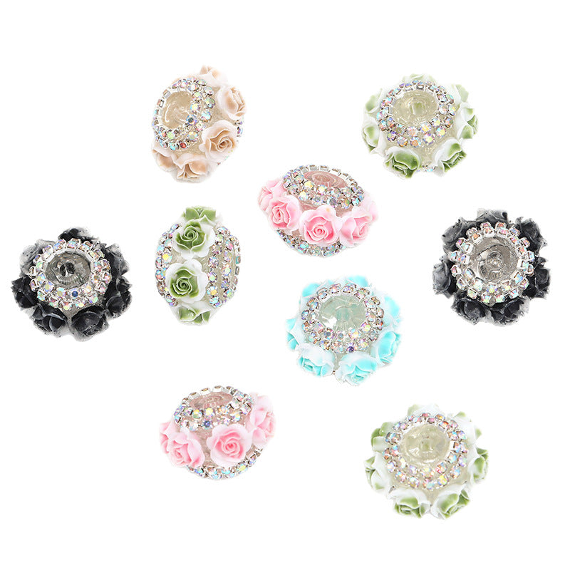 Wholesale 20pcs New resin rose flower wheel beads rhinestone chain camellia beads