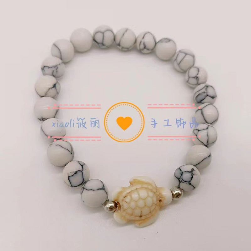 Wholesale Turtle Starfish Elastic Beaded White Blue Turquoise Bracelet