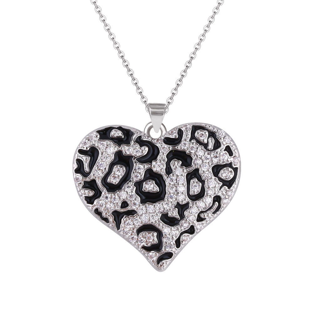 Wholesale Leopard Print Heart Pendant Necklace Gold Plated Copper Chic Jewelry Accessory For Gift And Boutique Resale