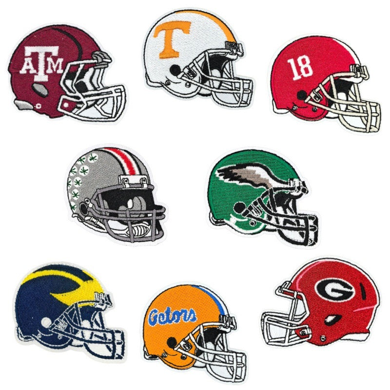 Wholesale American College Football Helmet Embroidered Patches Set Of 8 Polyester Cotton Sew On Applique For ets Backpacks Hats DIY Craft Resale
