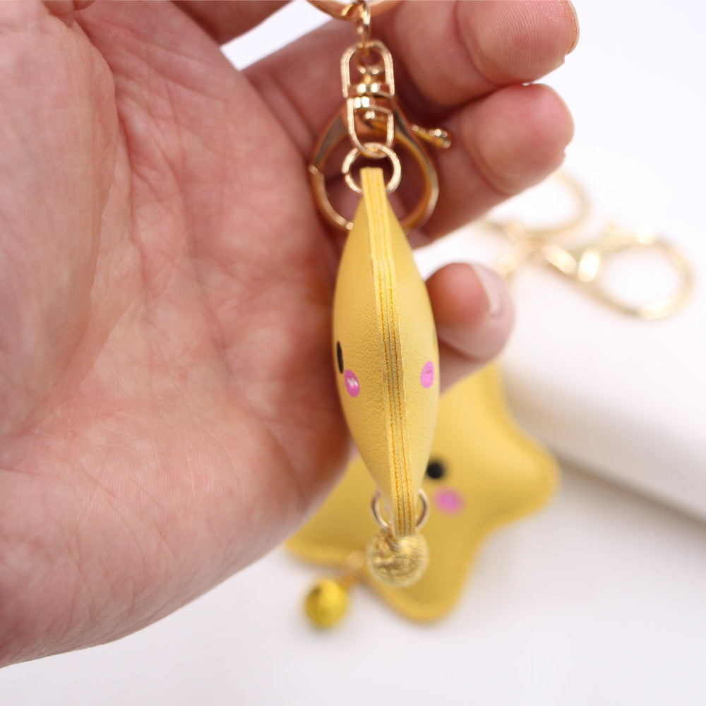 Wholesale Cute Embossed Star Car Keychain Face Faux Leather With Electroplated Finish Trendy Bag Charm Fashion Accessory For Gift And Resale