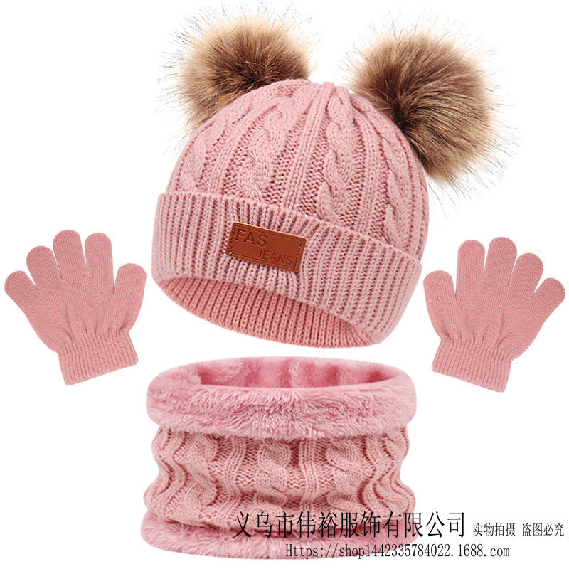 Wholesale Children Woolen Hat Scarf Gloves Three Piece Set