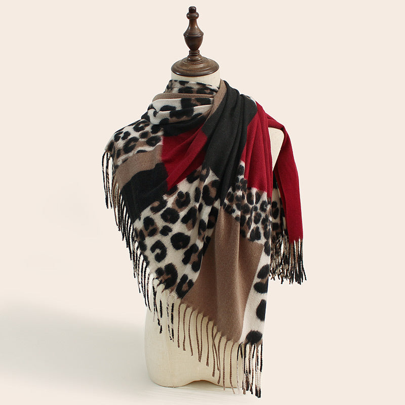 Wholesale Winter Leopard Print European and American Warm and Versatile Thick and Elongated Imitation Cashmere Scarf