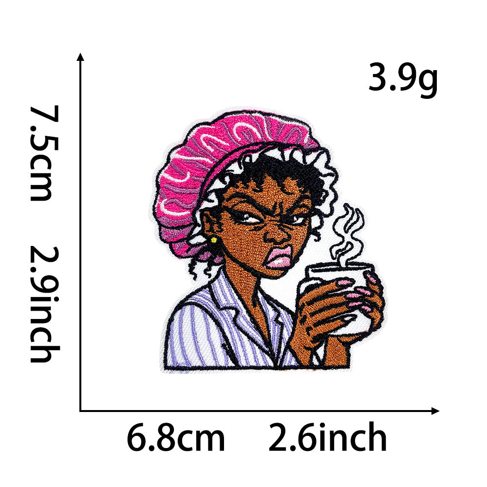 Wholesale Funny Black Girl Pajama Embroidered Patch Sequin Iron On Adhesive Back For Coat Decoration