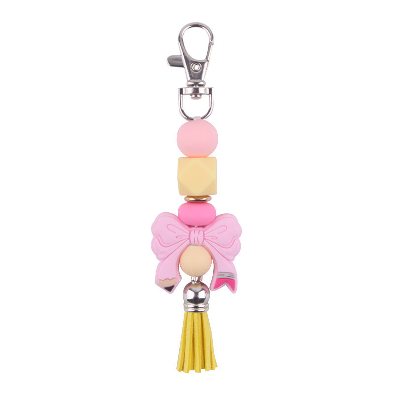 Wholesale Bow Silicone PU Short Tassel Keychain