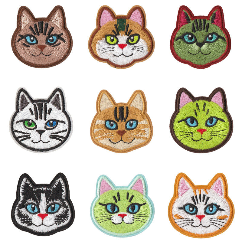 Wholesale Cartoon Cat Embroidery Iron On Patches 9 Pcs Polyester Cotton Clothing Repair Sticker Trendy DIY Fashion Accessory