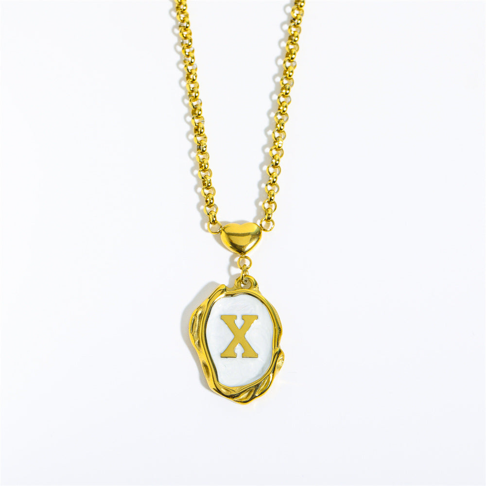 Wholesale 26 Letters Oil Dripping Three-dimensional 18K Gold Plated Stainless Steel Necklace