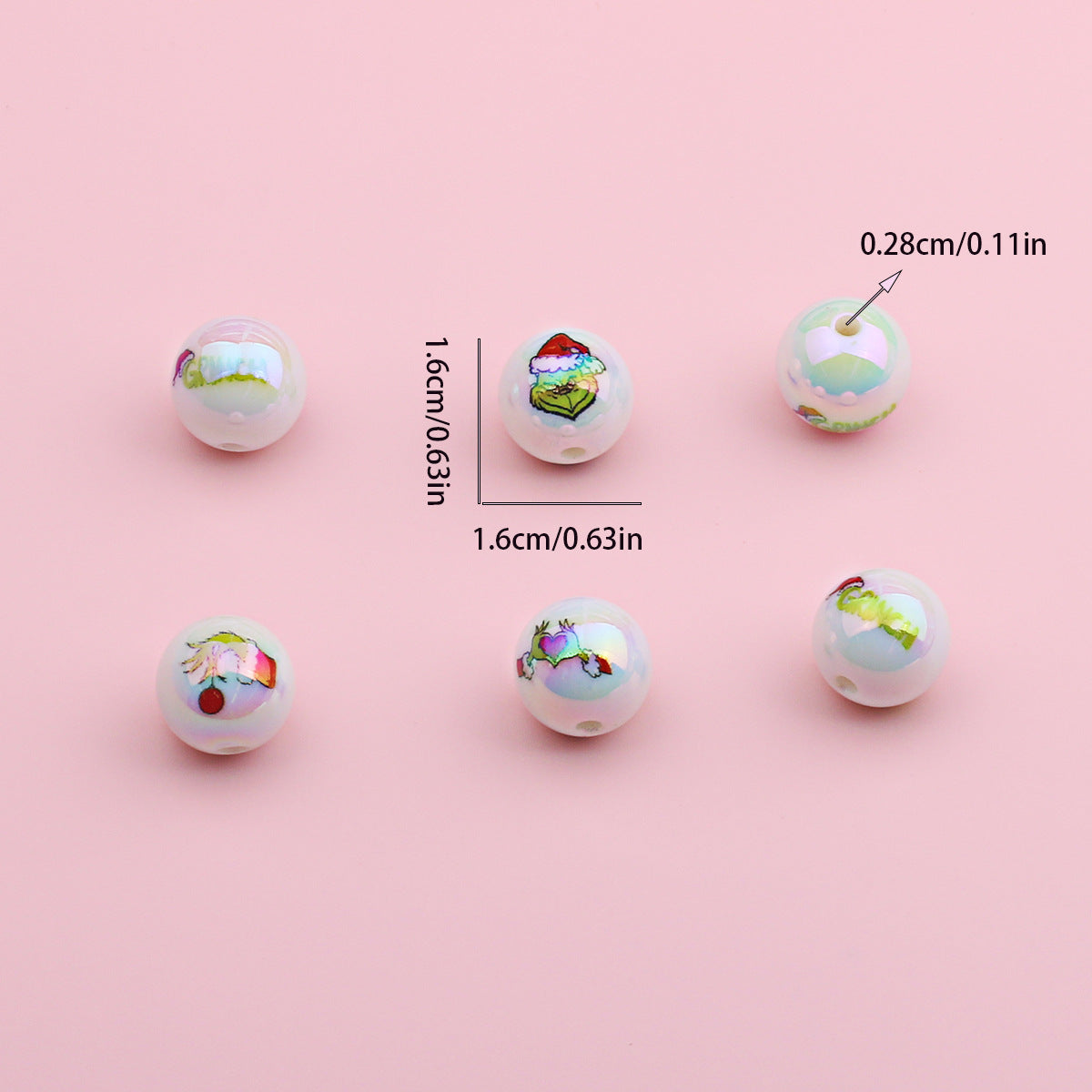 Wholesale 200pcs 16mm Color Christmas UV Plated Straight Hole Beads DIY Loose Beads