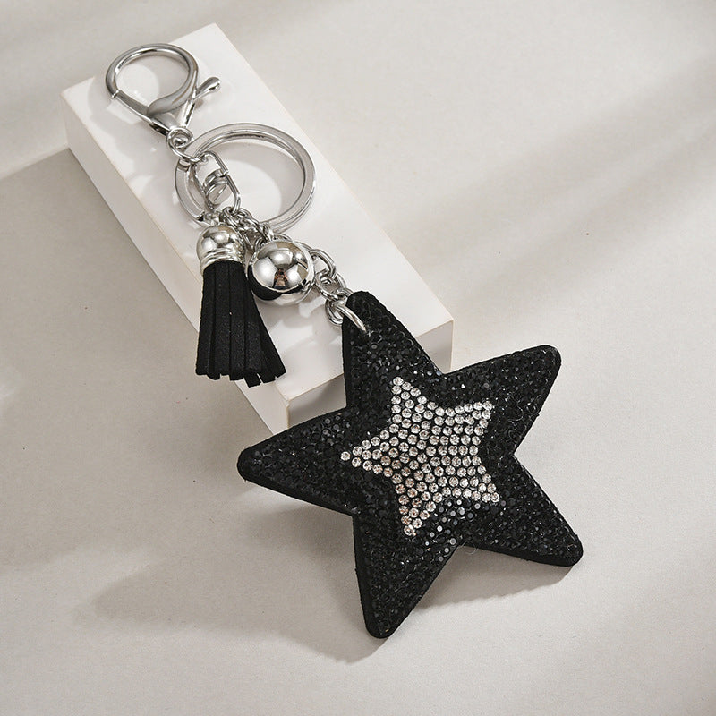 Wholesale Plush Sequin Studded Diamond Five Pointed Star Tassel Keychains