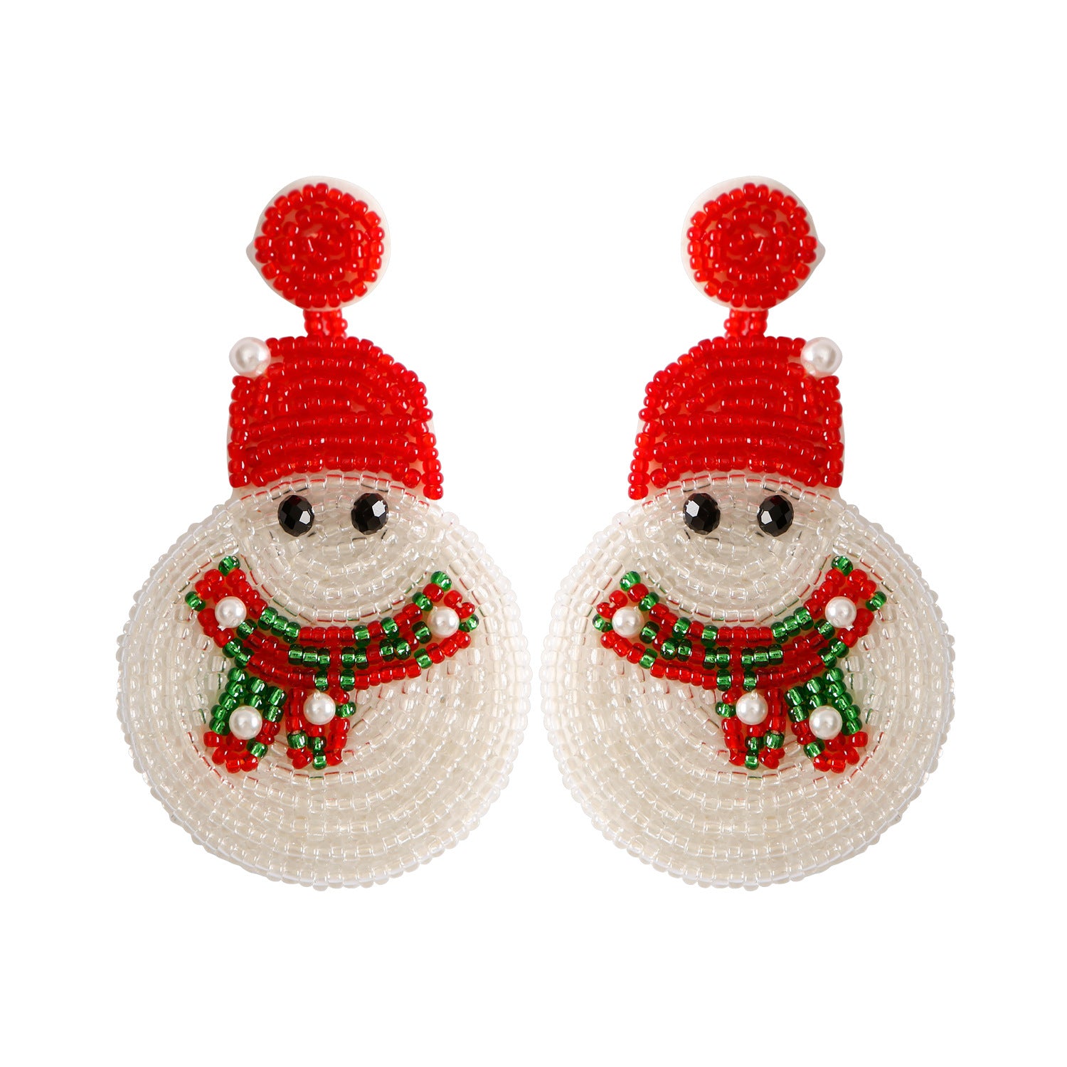Wholesale Christmas Earrings Little Snowman Cartoon Hand-woven Rice Bead Earrings