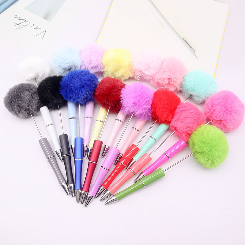 Wholesale 500pcs Beadable Pens Pom Pom Beadable Pen Leopard Print Plush Multicolor DIY Fluffy Pens