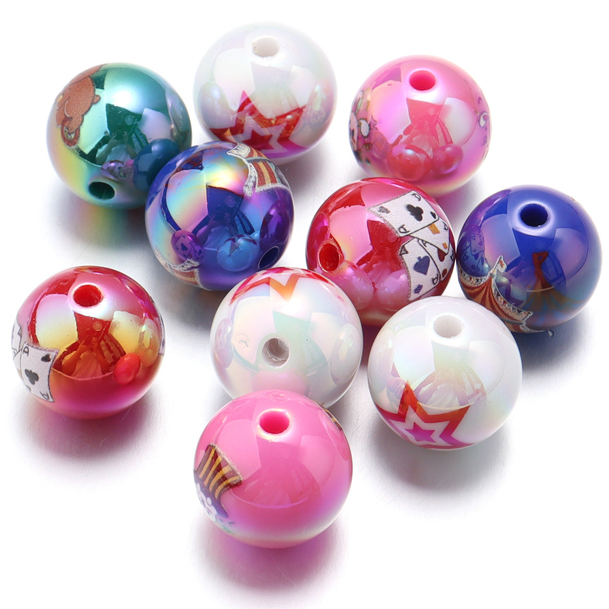 Wholesale Color coated straight hole printed acrylic round beads