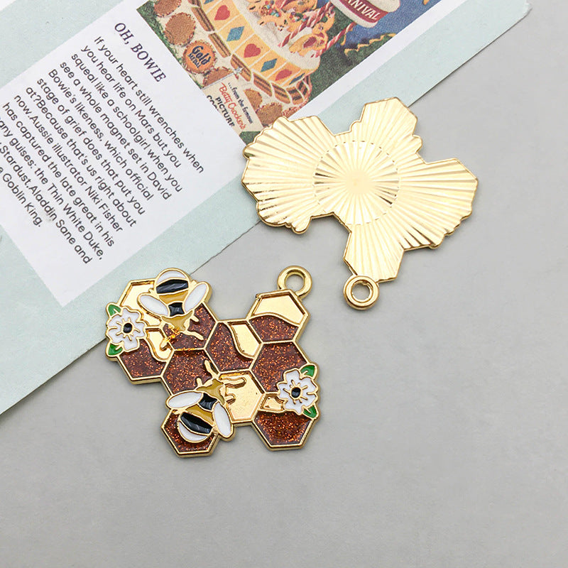 Wholesale 1 Drop Oil Alloy Yellow Simulation Cute Cartoon Bee Hive Pendant DIY Pendant