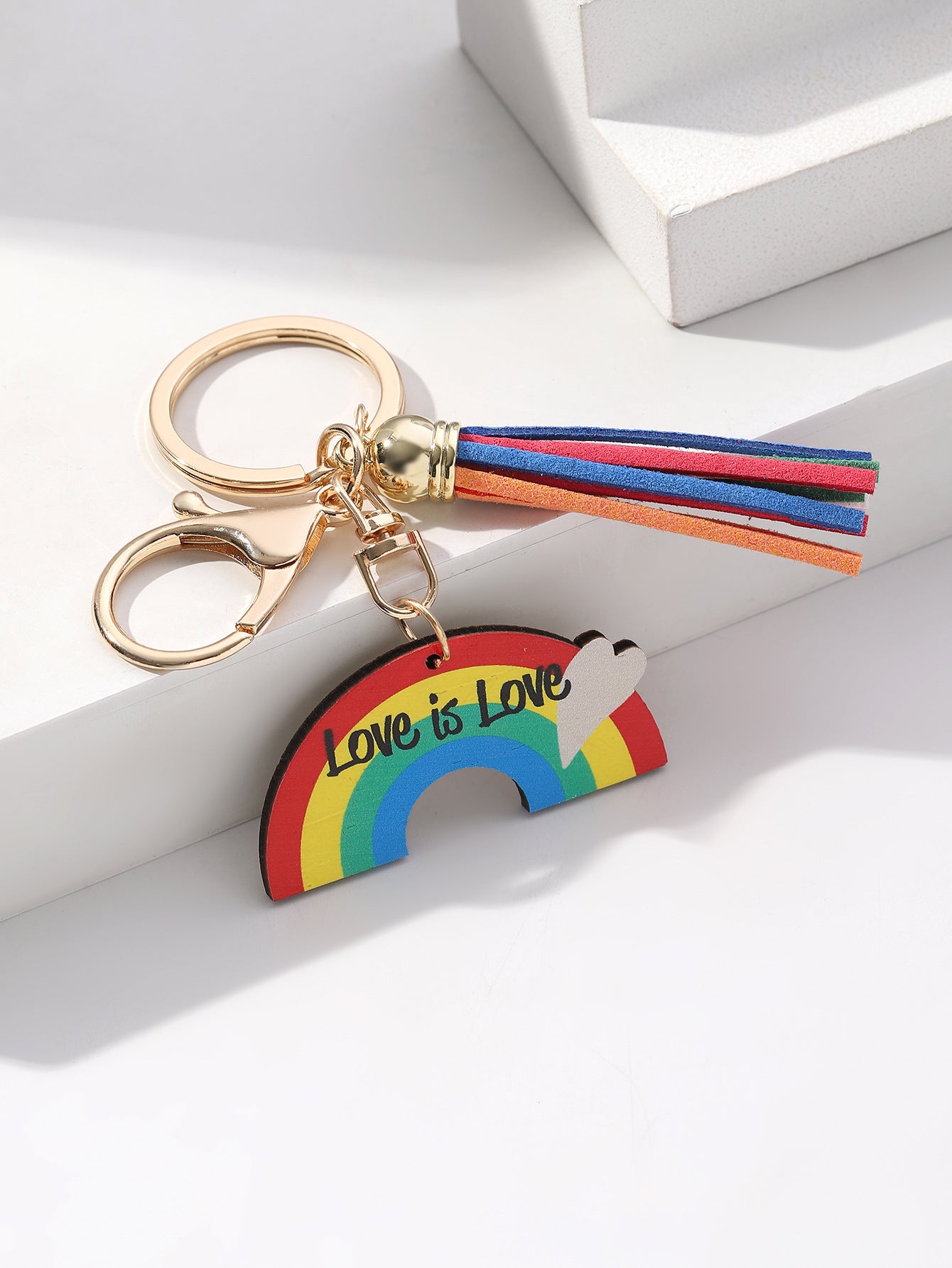 Wholesale LGBT Pride Month Rainbow Tassel Wooden Keychain