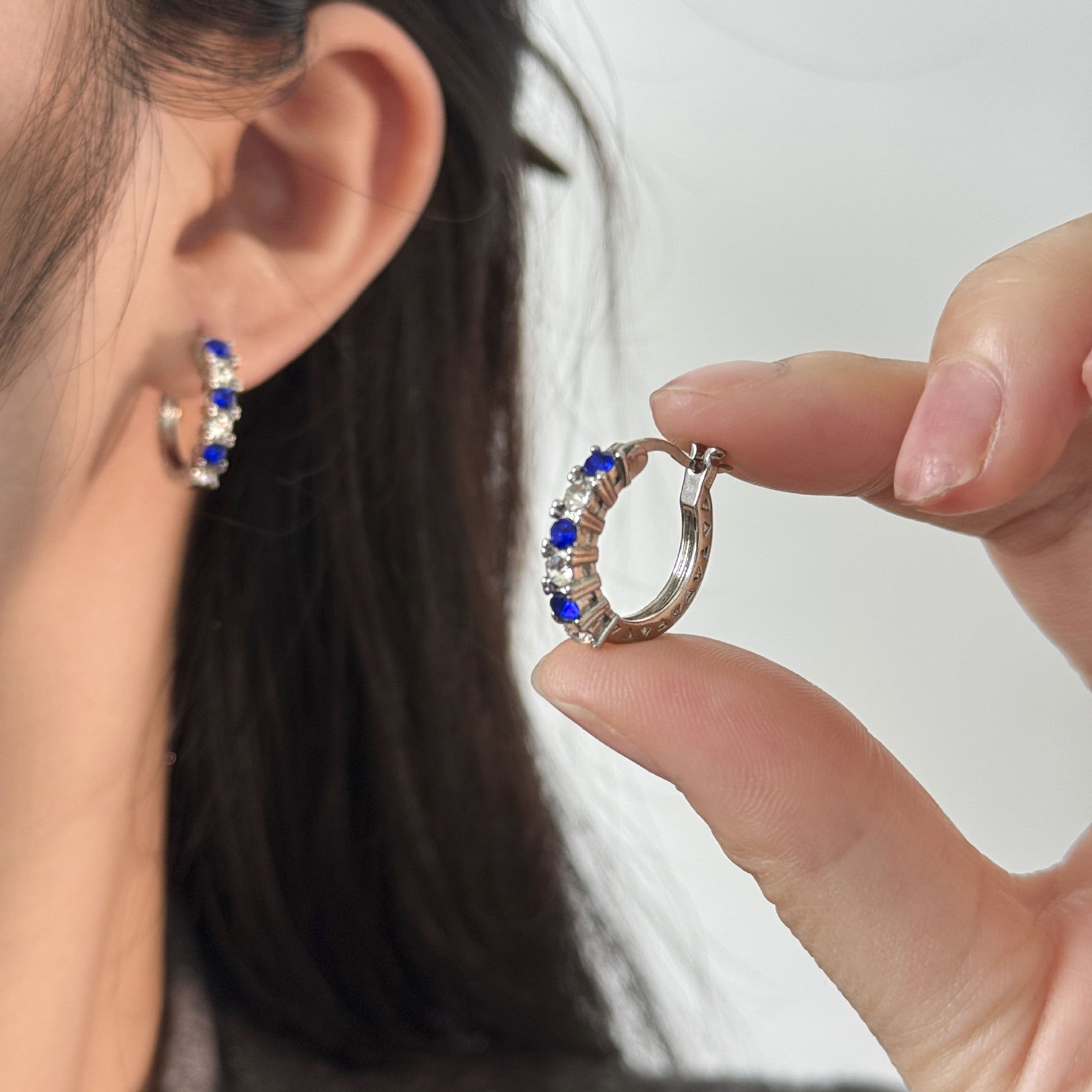 Wholesale Blue White Electroplated Circle Hollow Zirconia Earrings For Women Trendy Fashion Accessory For Everyday Wear