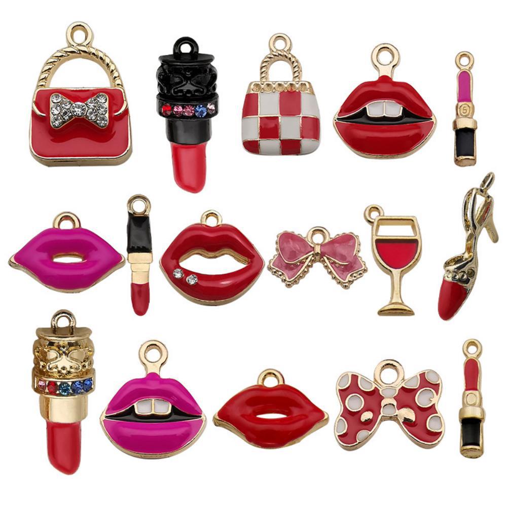 Wholesale 1 Drop Oil Alloy Red Simulated Lipstick Bow DIY Pendant