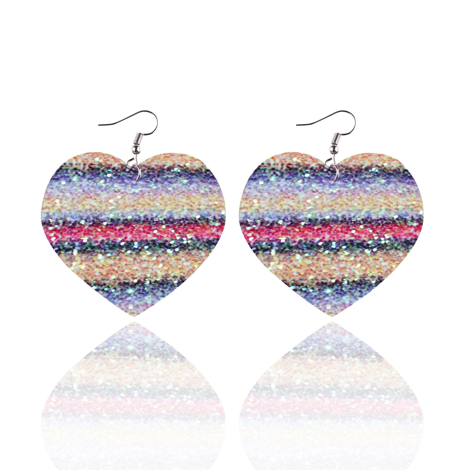 Wholesale Sequin Grain Glitter Heart Shape PU Leather Earrings