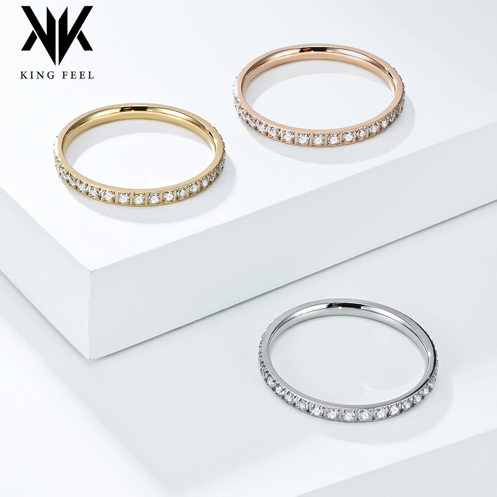 Wholesale 2mm titanium steel ring inlaid with diamonds and starry sky zircon