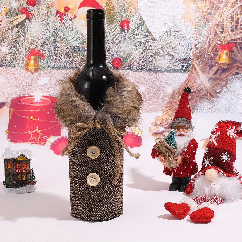 Wholesale Christmas Wine Decoration Set, Wine Bottle Decoration, Striped Plaid Table Ornament