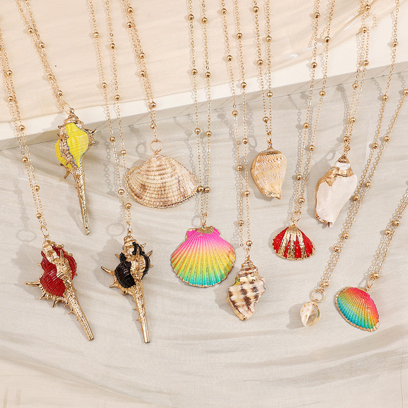 Wholesale Gold-edged Conch and Seashell Necklace