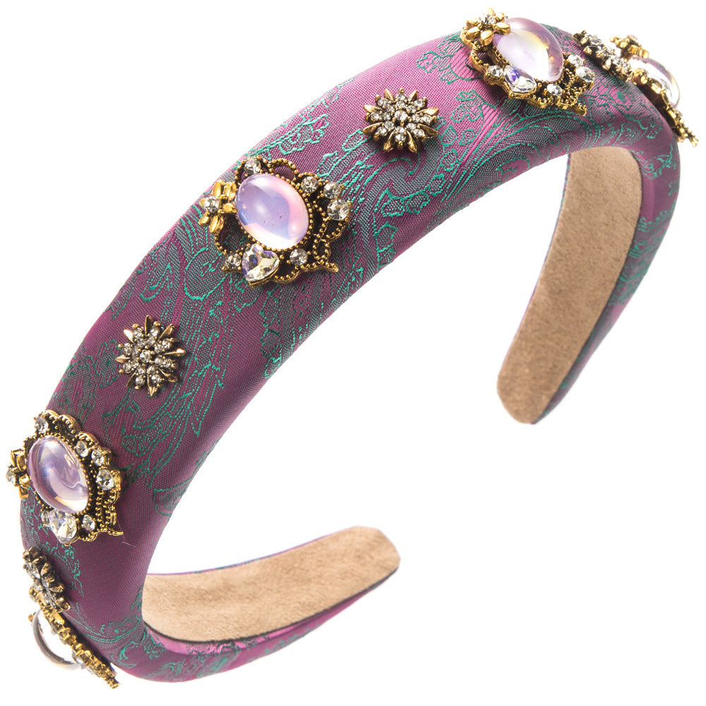 Wholesale Court Vintage Satin Printed Fabric Diamond Pearl Flower High Quality Banquet Hair Accessories
