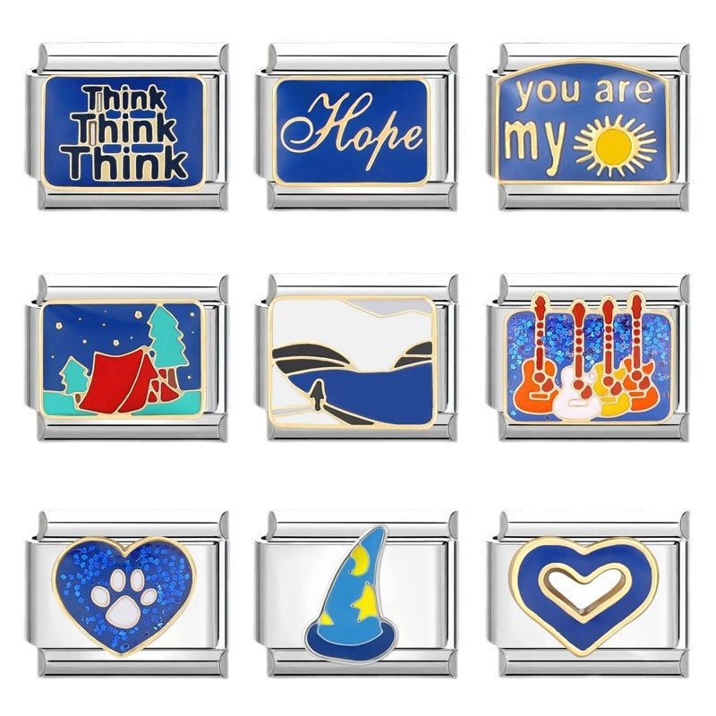 Wholesale Steel Base Blue Series Creative DIY Personalized Handmade Craft Bracelet Charms