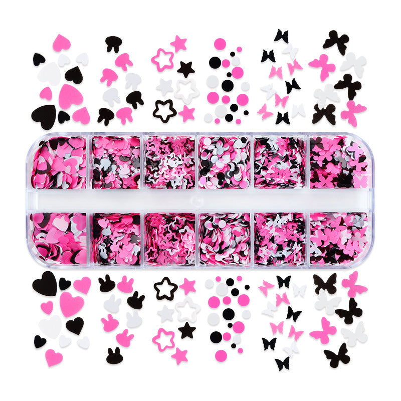 Wholesale Black and Pink Rabbit Love Circle Nail Stickers Pet Sequins