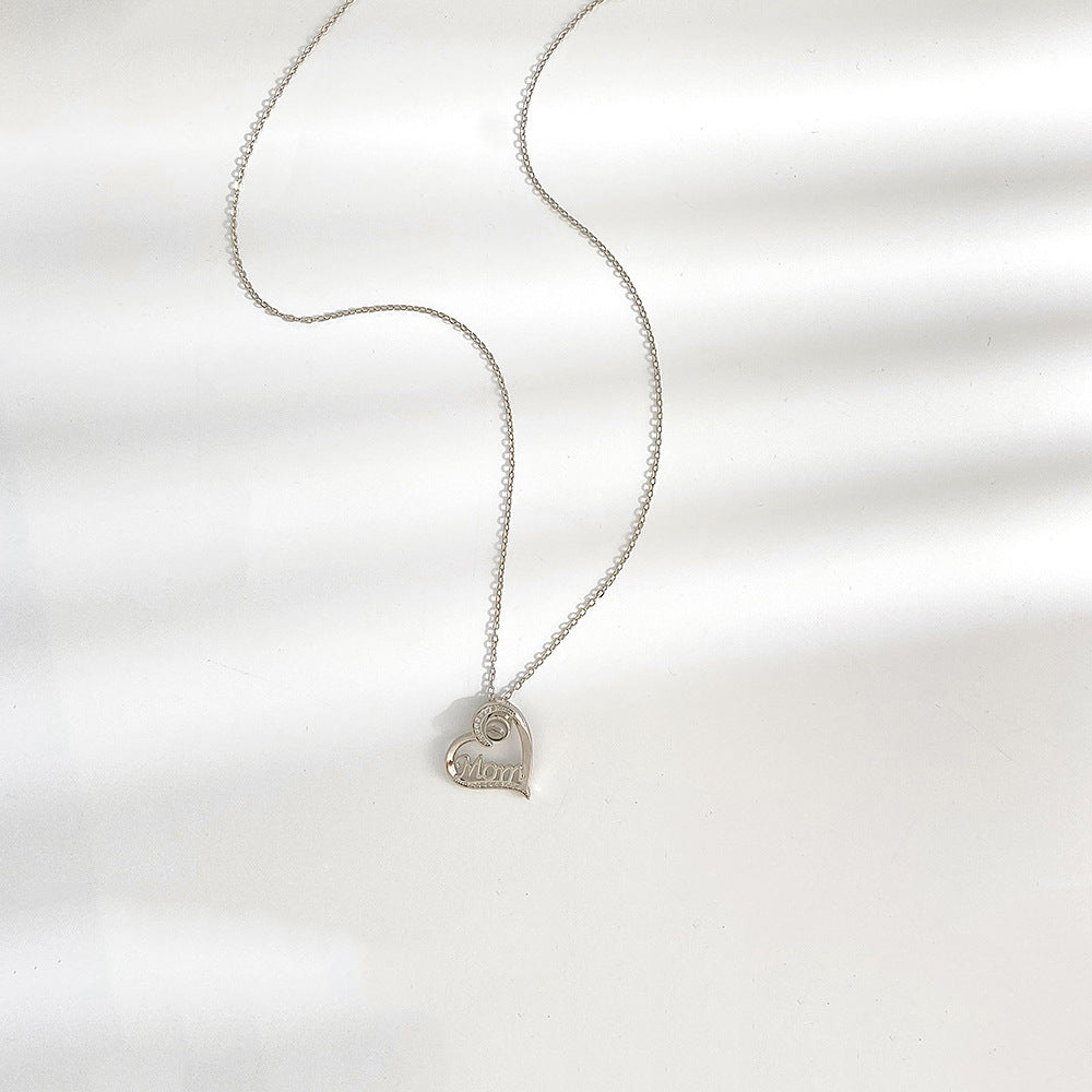 Wholesale Mother's Day Letter Heart Shape Mom Diamond Set Copper Necklace