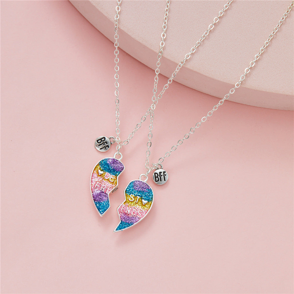 Wholesale Love Heart Gradient Drip Oil Magnet Pendant Necklaces