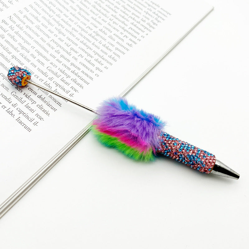 wholesale beadable pens Leopard Fur Ball Heavy Industries DIY Full of Diamonds Rainbow Color Cute Ballpoint Pen