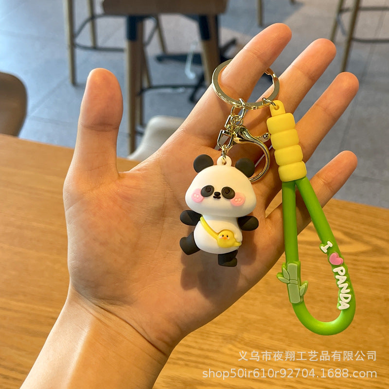 Wholesale Cute Panda Travel Keychain Rubber Doll Car Bag Key Chain Pendant Gift