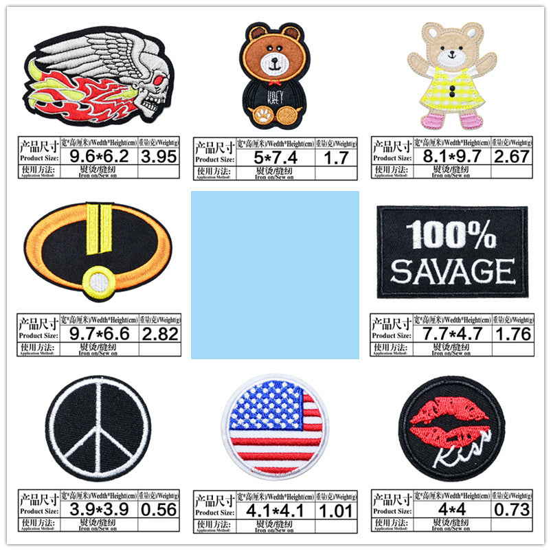 Wholesale Cartoon Bear Embroidered Cloth Patches Iron On Sewing Applique Decorative Clothing Accessory
