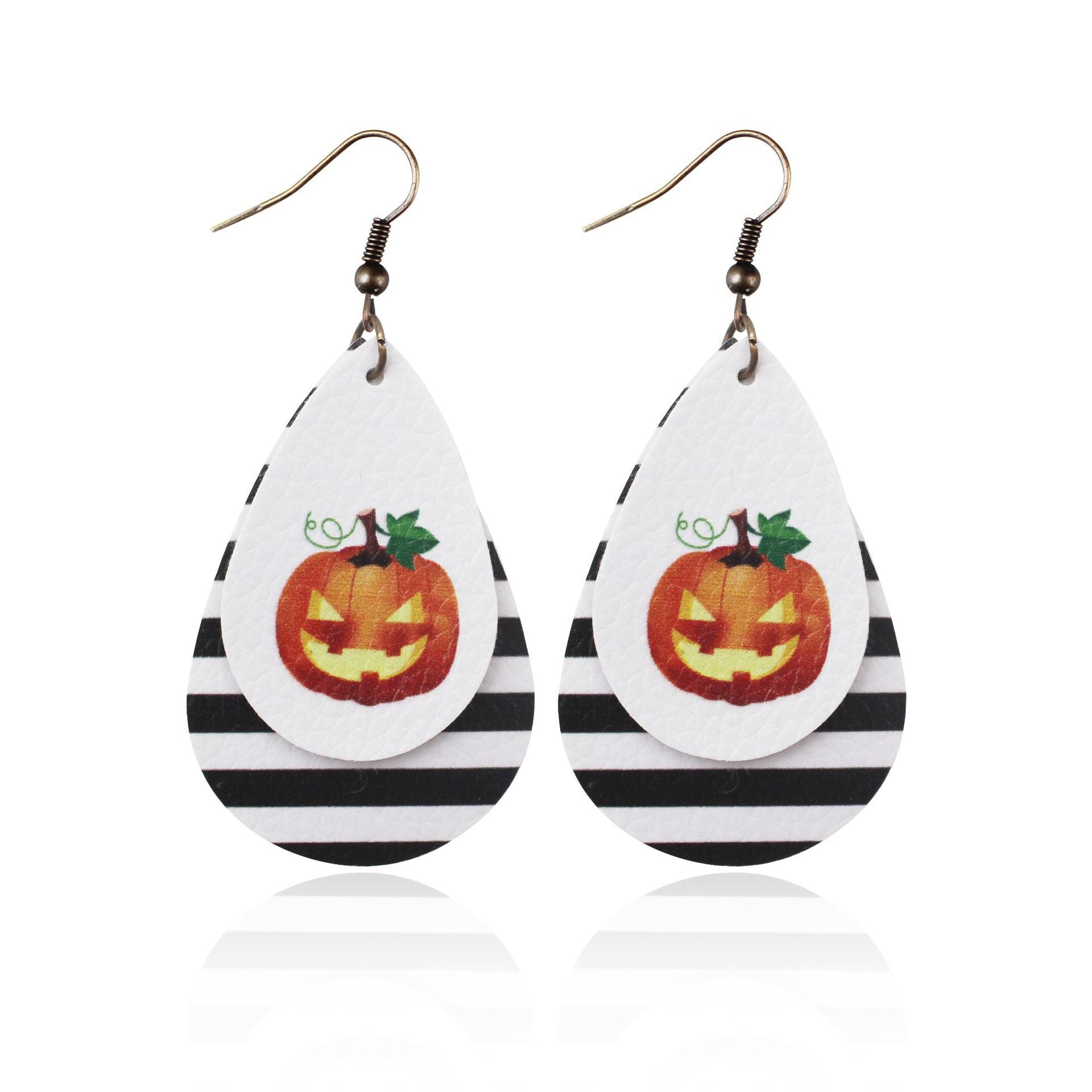 Wholesale Halloween Leather Cartoon Pumpkin Ghost Earrings