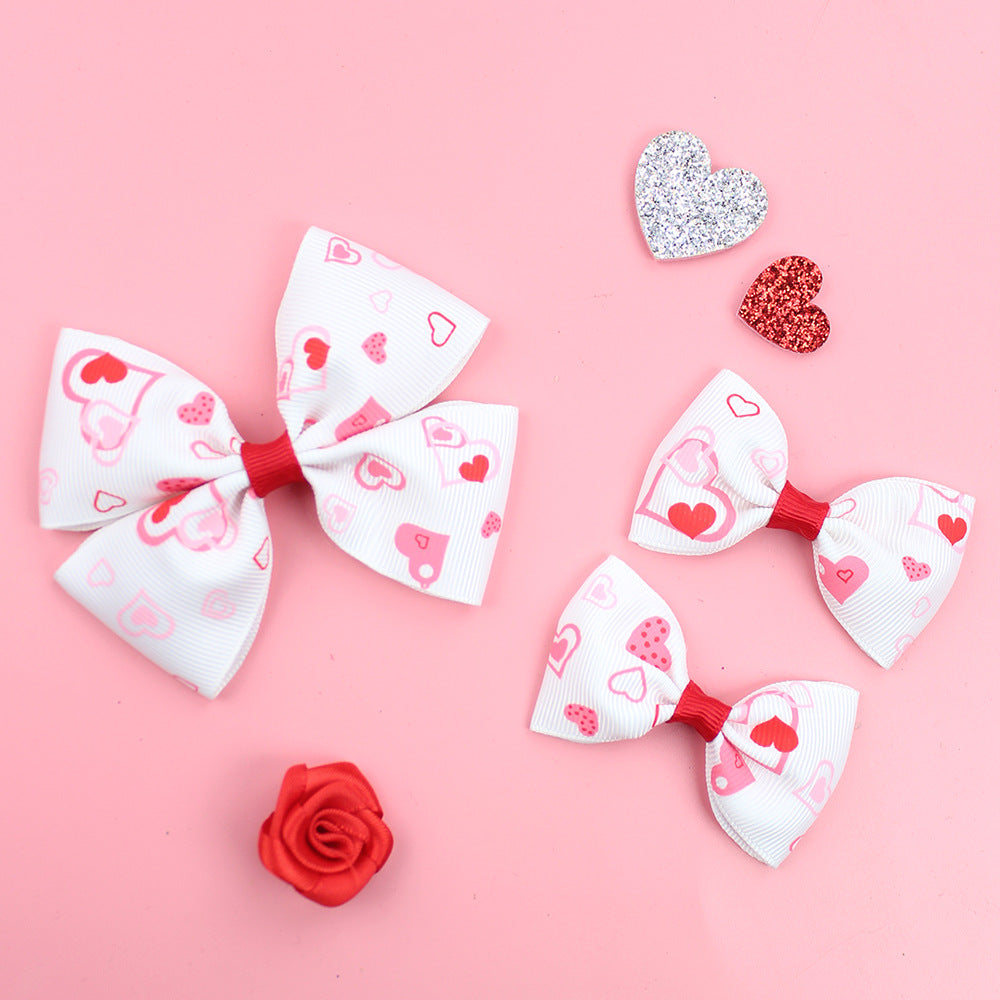 Wholesale 5pcs Valentine's Day Love Heart Children's Girl Side Clip One Large and Two Small Hairpins