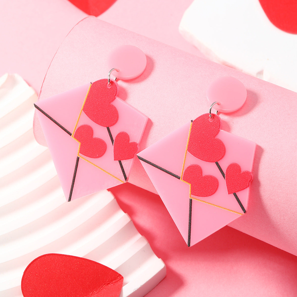Wholesale Valentine's Day Pink Love Envelope Acrylic Earrings