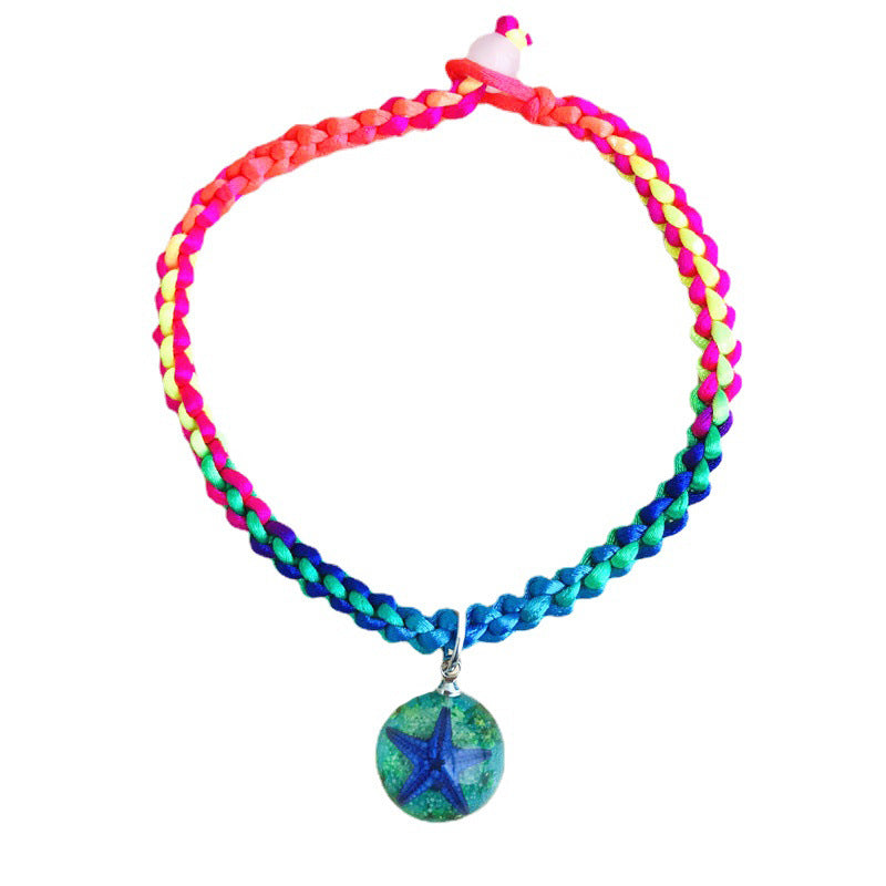 Wholesale 10pcs Hand-woven Colored Rope Amber Starfish Resin Bracelet