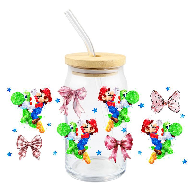 Wholesale 5pcs Cartoon Uv DTF Transparent Crystal  16oz Cup UV DTF Wraps OLY Exclusive