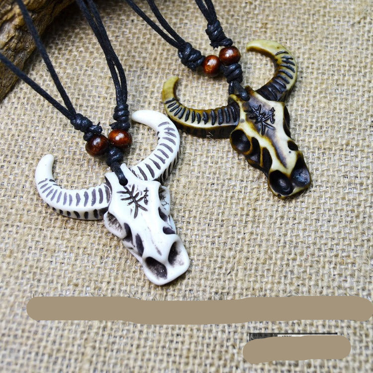 Wholesale Imitation Yak Tribal Bull Head Horn Necklace