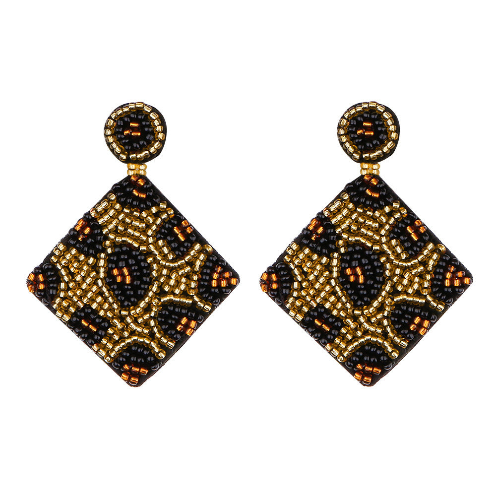 Wholesale Christmas Rice Bead Countryside Style Exaggerated Lightweight Holiday Hand Woven Earrings