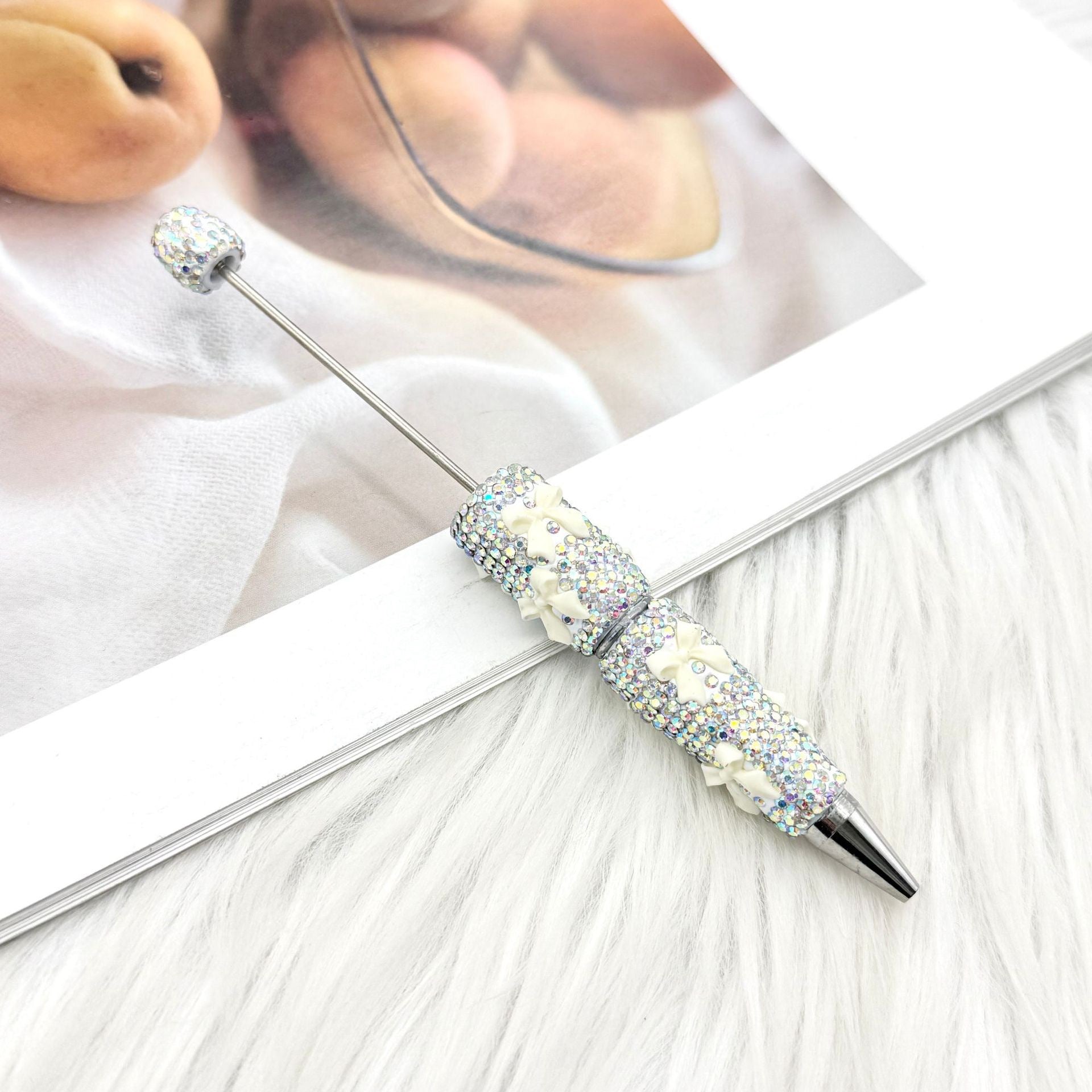 Wholesale 2pcs DIY Bow Full Rhinestone Beaded Pen Valentine' s Day Gift Pen