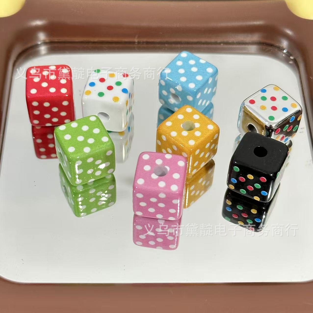 Wholesale 10pcs Color Dot Four-sided Square Acrylic Beads